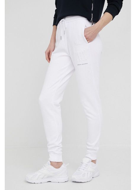 Armani exchange pantaloni femei culoarea alb material neted