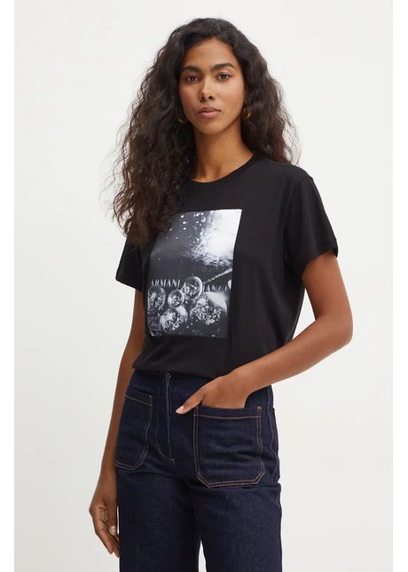 Armani Exchange tricou din bumbac femei, culoarea negru, 6DYT42 YJ3RZ