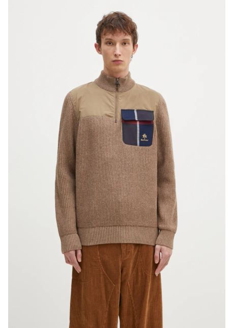 Baracuta pulover de lana barbour x baracut miller half zip knit barbati culoarea bej c lduros cu guler brmag0192