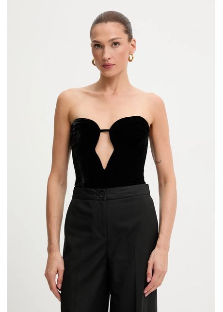 Bardot body din catifea culoarea negru, uni, 58787TB