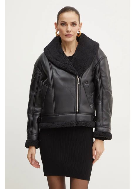Bardot geaca dasha femei culoarea negru de tranzitie oversize 59469jb