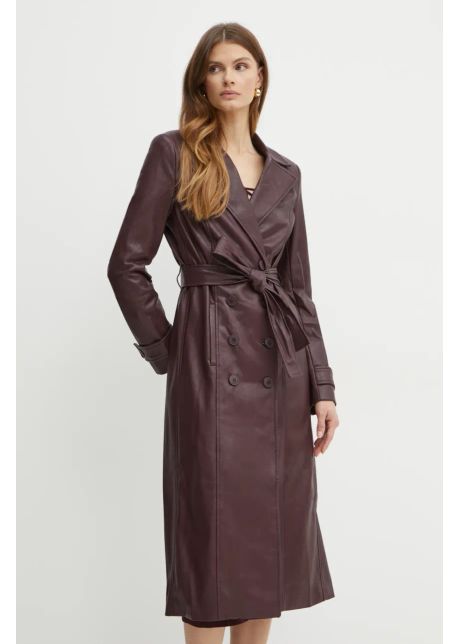 Bardot palton vegan leather femei culoarea bordo de tranzitie cu doua randuri de nasturi 59549jb