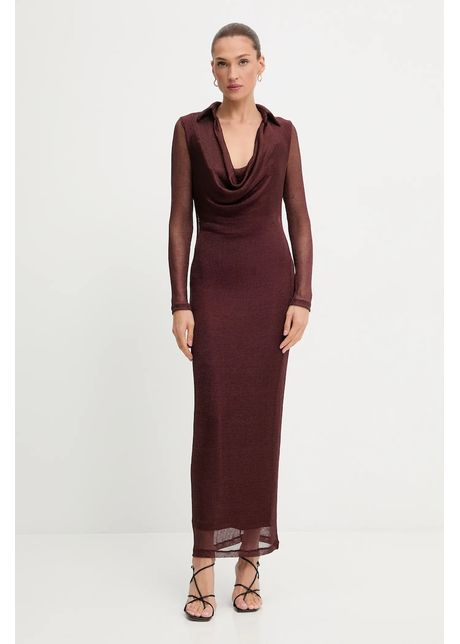 Bardot rochie culoarea bordo, maxi, mulată, 59613DB1