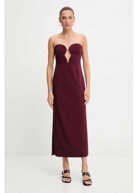 Bardot rochie culoarea bordo, midi, mulată, 57941DB3