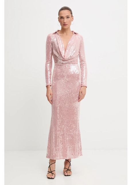 Bardot rochie culoarea roz, maxi, evazați, 59613DB2