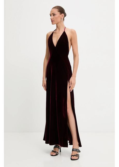 Bardot rochie de catifea culoarea bordo, maxi, evazați, 59315DB2