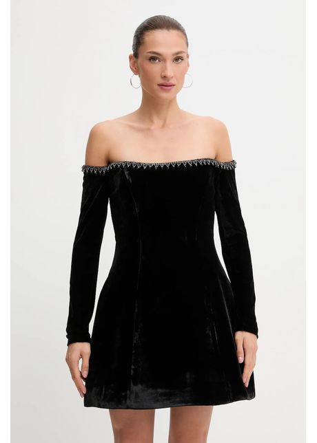 Bardot rochie de catifea culoarea negru, 59528DB2
