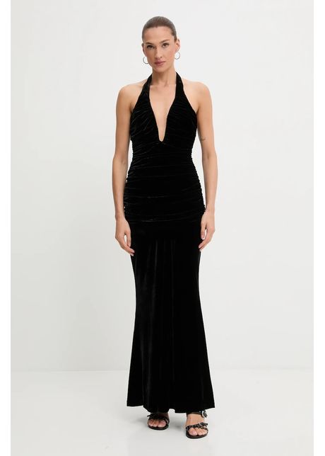 Bardot rochie de catifea culoarea negru, maxi, evazați, 60117DB
