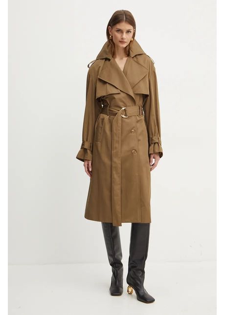 Bardot trenci halle femei culoarea verde de tranzitie cu doua randuri de nasturi 59399jb
