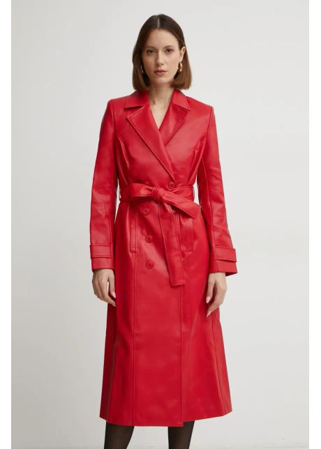 Bardot trenci vegan femei culoarea rosu de tranzitie cu doua randuri de nasturi 59736jb