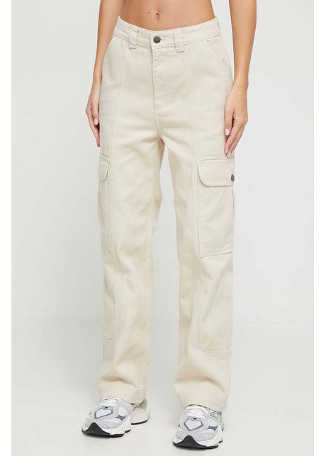 Billabong pantaloni femei culoarea bej drept high waist