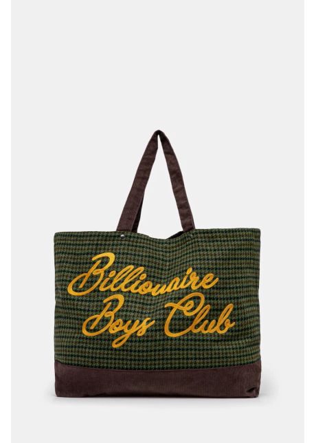 Billionaire boys club geant script check tote bag culoarea verde b24483