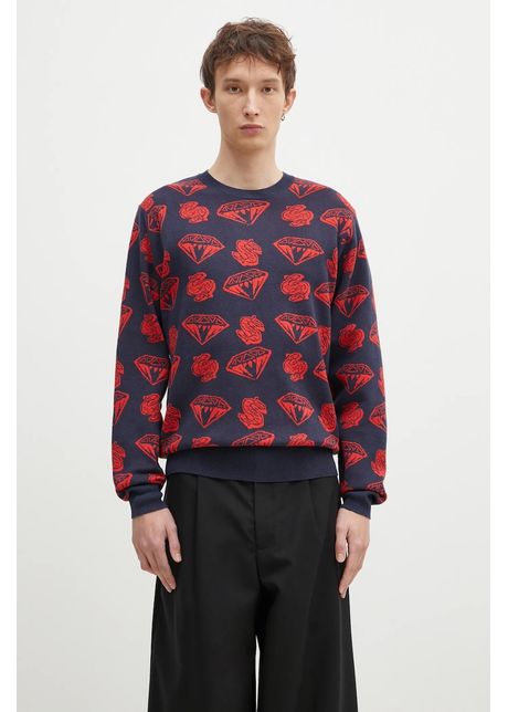 Billionaire boys club pulover din amestec de l n diamonds dollars knitted jumper b rba i culoarea bleumarin b24223