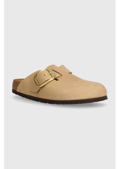 Birkenstock papuci din nubuc boston big buckle culoarea bej 1028052
