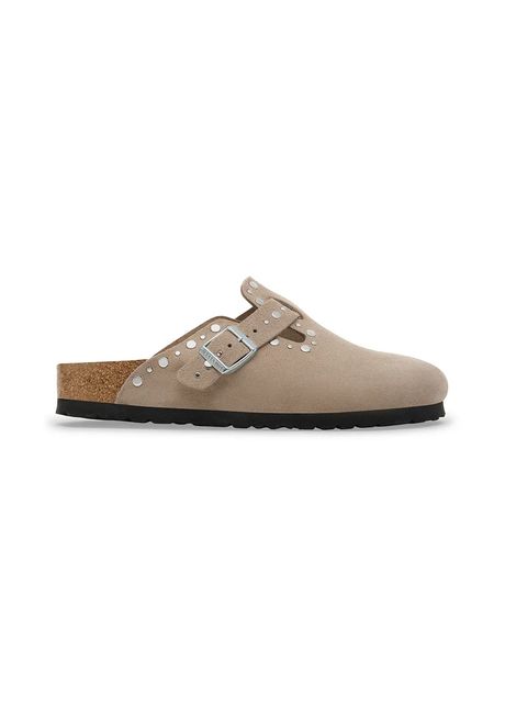 Birkenstock papuci din piele Boston Rivet culoarea bej, 1030418