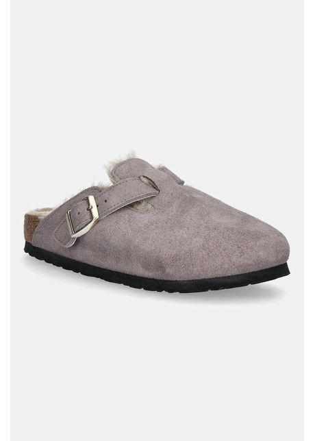 Birkenstock papuci din piele Boston Shimmering Shearling culoarea violet, 1030887