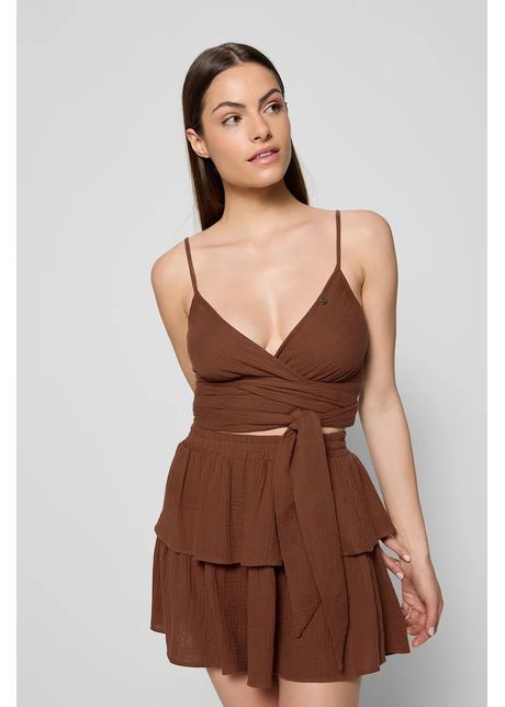 Bizuu pantaloni scurți OSTER culoarea maro, high waist, OSTER BRĄZOWY