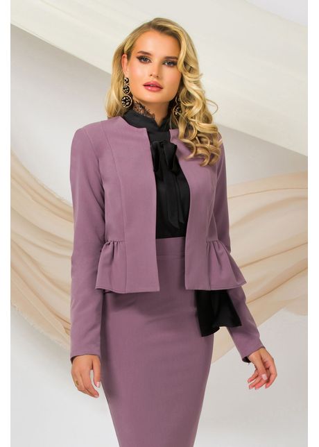 Blazer elegant lila pretty girl cu volanas si funda neagra satinata