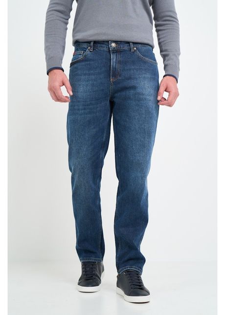 Blugi barbat loose fit cu aspect decolorat albastru