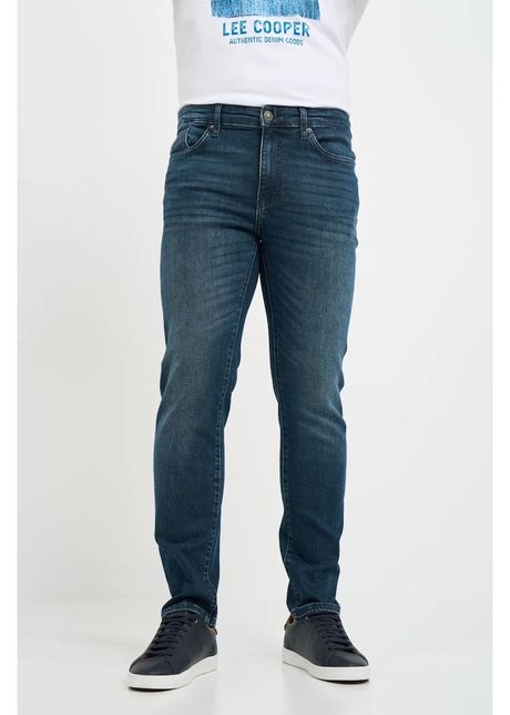 Blugi barbat slim cu un aspect decolorat si logo atasat albastru