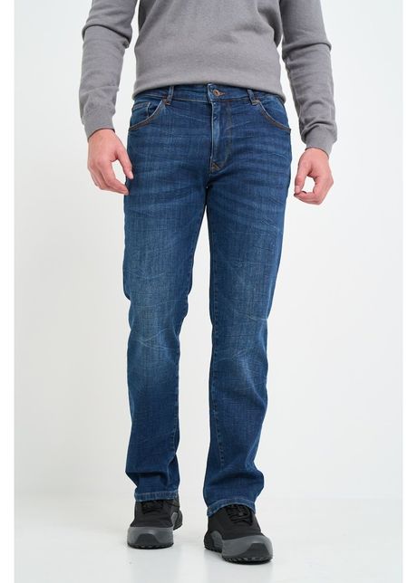 Blugi barbat straight cu aspect usor decolorat albastru