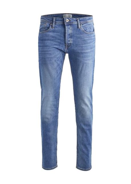Blugi barbati jack jones tim1 din bumbac denim albastru deschis