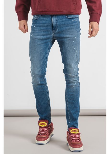 Blugi slim fit cu aspect decolorat