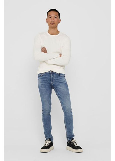 Blugi slim fit cu aspect decolorat
