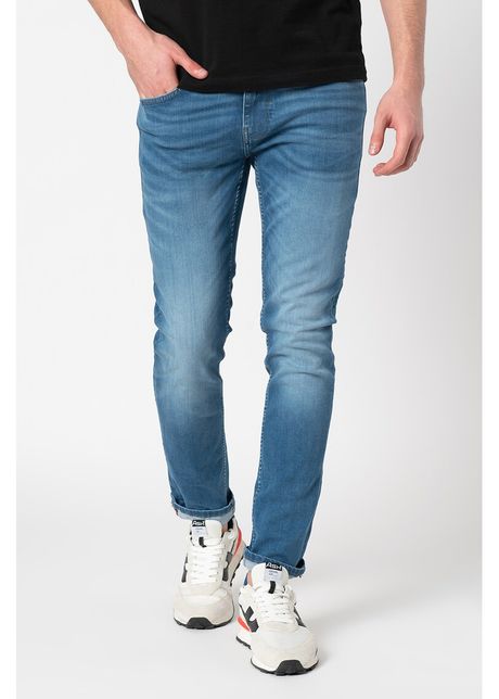 Blugi slim fit cu aspect decolorat