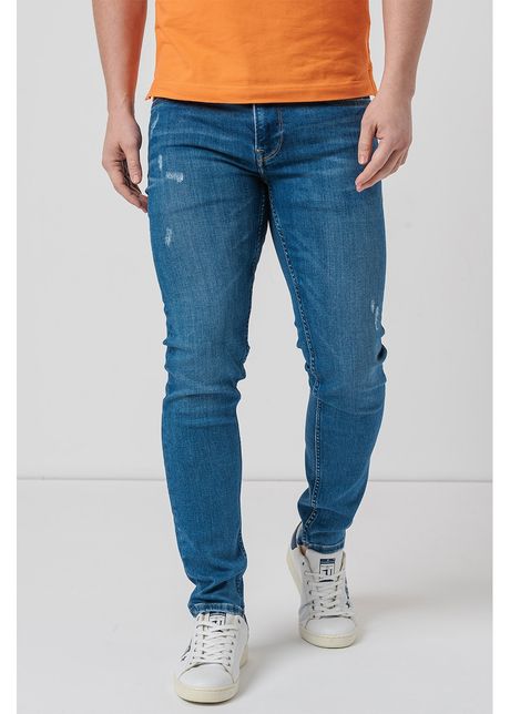 Blugi slim fit cu aspect deteriorat