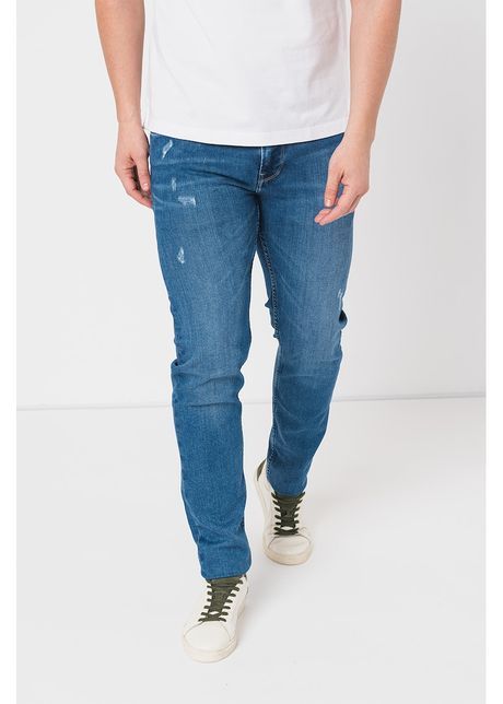Blugi slim fit cu aspect deteriorat