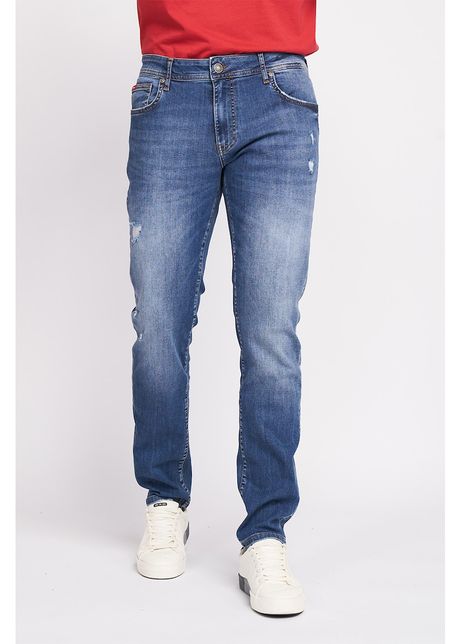 Blugi slim fit cu detalii cu aspect deteriorat