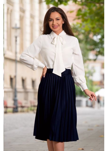 Bluza din voal ecru cu funda stilizata din panglica si mansete late