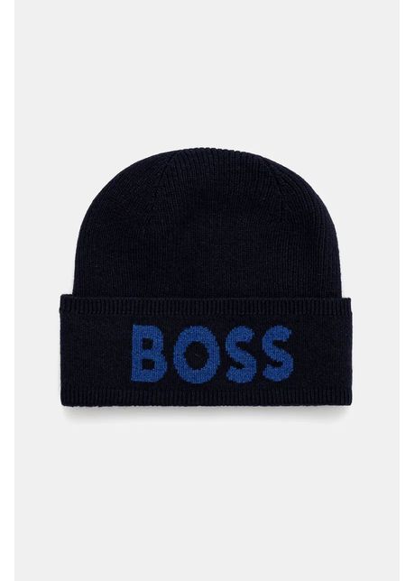 Boss caciula din amestec de lana culoarea albastru marin din tesatura neteda 50524348
