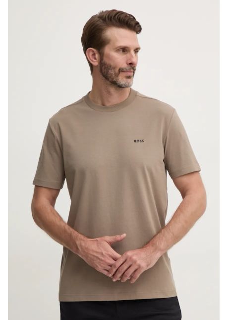 Boss green tricou barbati culoarea bej cu imprimeu 50506373