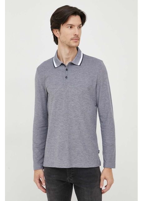 Boss longsleeve din bumbac culoarea gri melanj