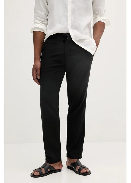 Boss orange pantaloni din in barbati culoarea negru drept 50536881