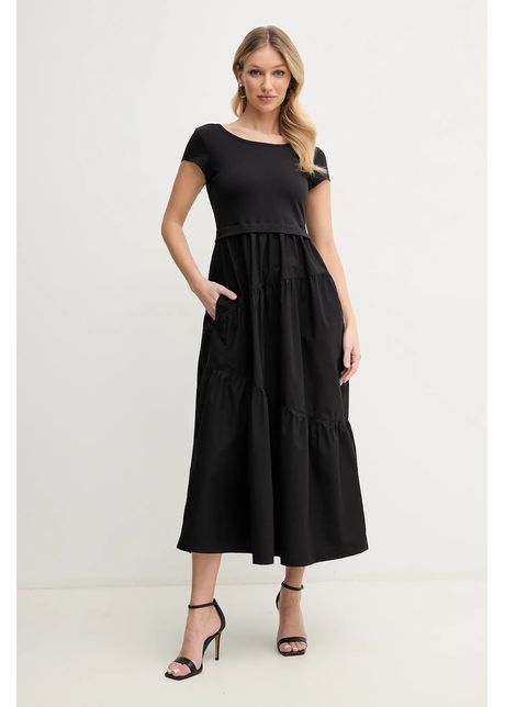 Boss orange rochie din bumbac culoarea negru midi evazat 50536742
