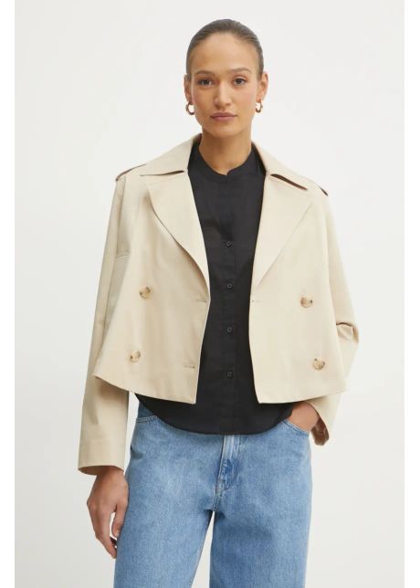 Boss orange trenci femei culoarea bej de tranzitie cu doua randuri de nasturi 50540718