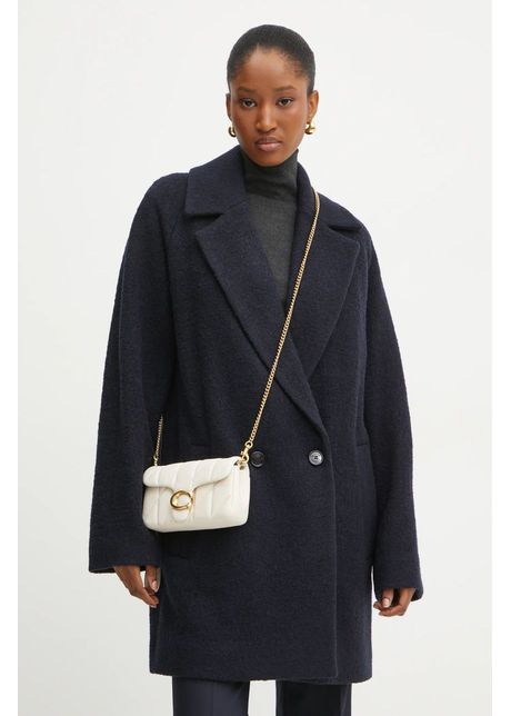 Boss palton de lana culoarea albastru marin de tranzitie oversize 50530199