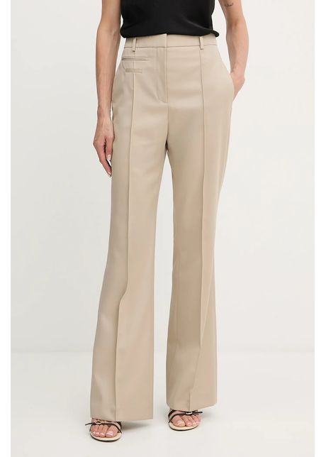 BOSS pantaloni de lână culoarea bej, drept, high waist, 50543311