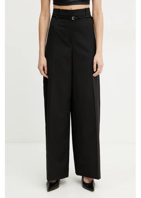 Boss pantaloni de lana femei culoarea negru lat high waist 50537404