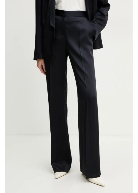 Boss pantaloni femei culoarea albastru marin drept high waist 50537472