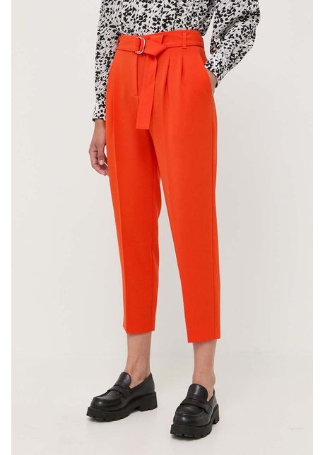 Boss pantaloni femei culoarea portocaliu drept high waist