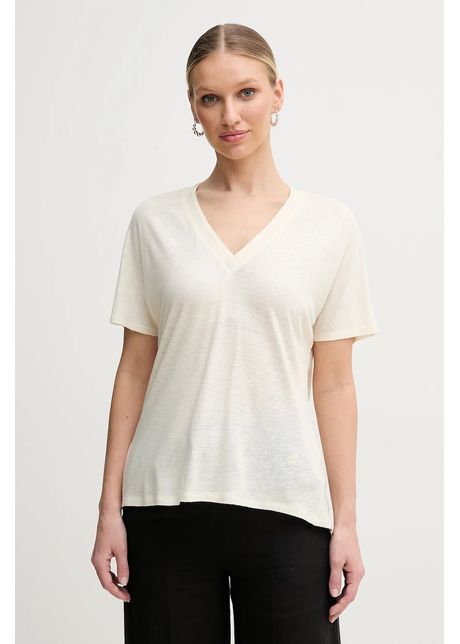 Boss tricou din amestec de in femei culoarea bej 50537543