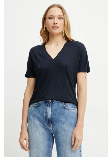 Boss tricou din amestec de in femei culoarea bleumarin 50537543