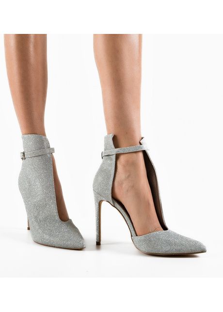 Botine dama fleur argintii