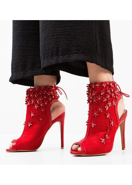 Botine dama flowera rosii