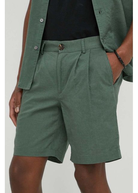 Bruuns bazaar pantaloni scurti din in lino germain culoarea verde melanj