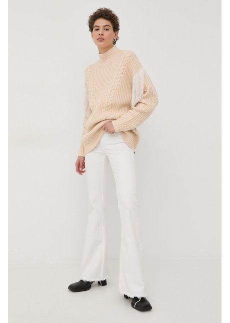 Bruuns bazaar pulover femei culoarea bej c lduros cu turtleneck